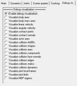 Debug viz options for PhysX in PEEL